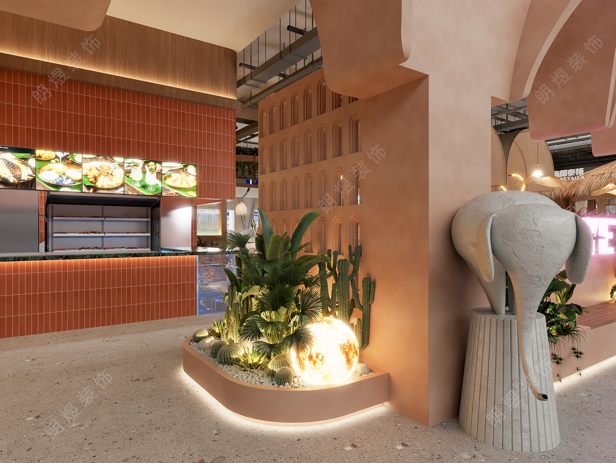 成都麻椰泰辣火鍋店設(shè)計(jì)裝修效果圖-微景觀
